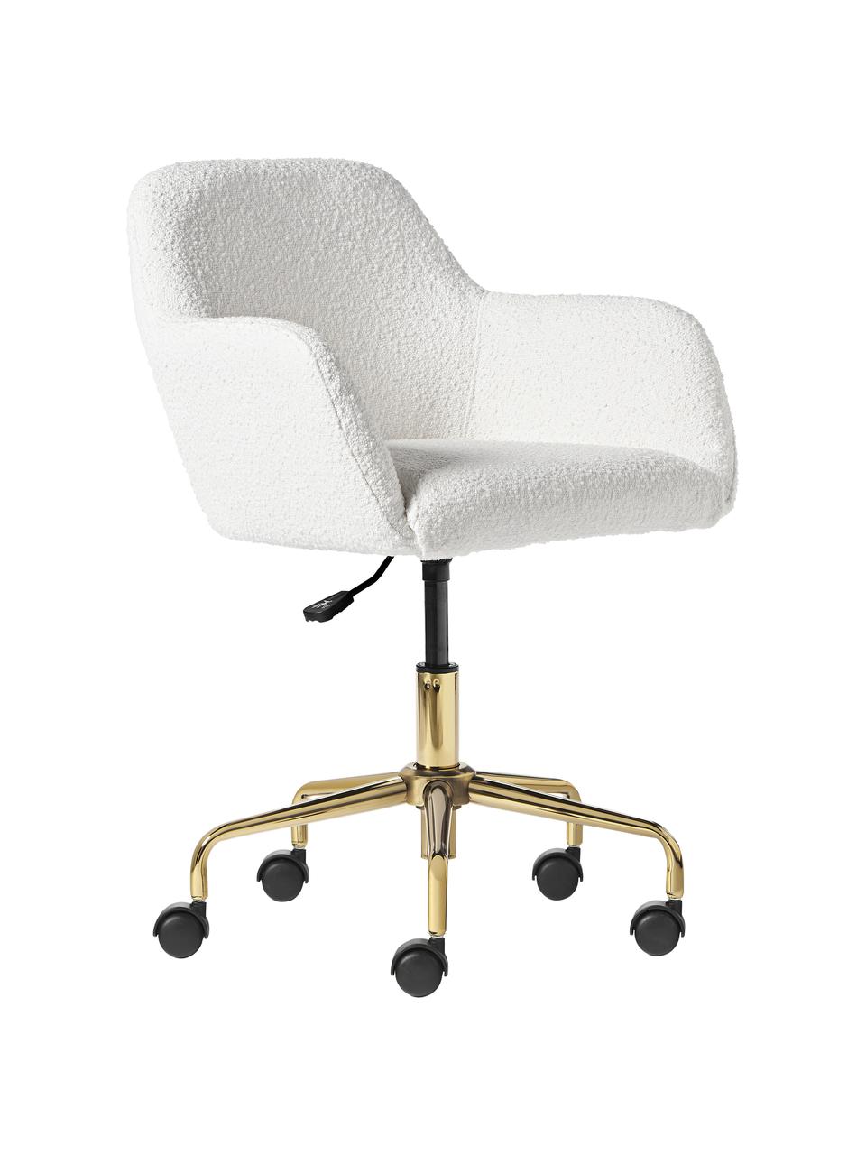 Krzesło biurowe bouclé Lucie, Tapicerka: 80% poliester (bouclé), 2, Nogi: metal malowany proszkowo, Biały bouclé, odcienie złotego, S 57 x G 57 cm