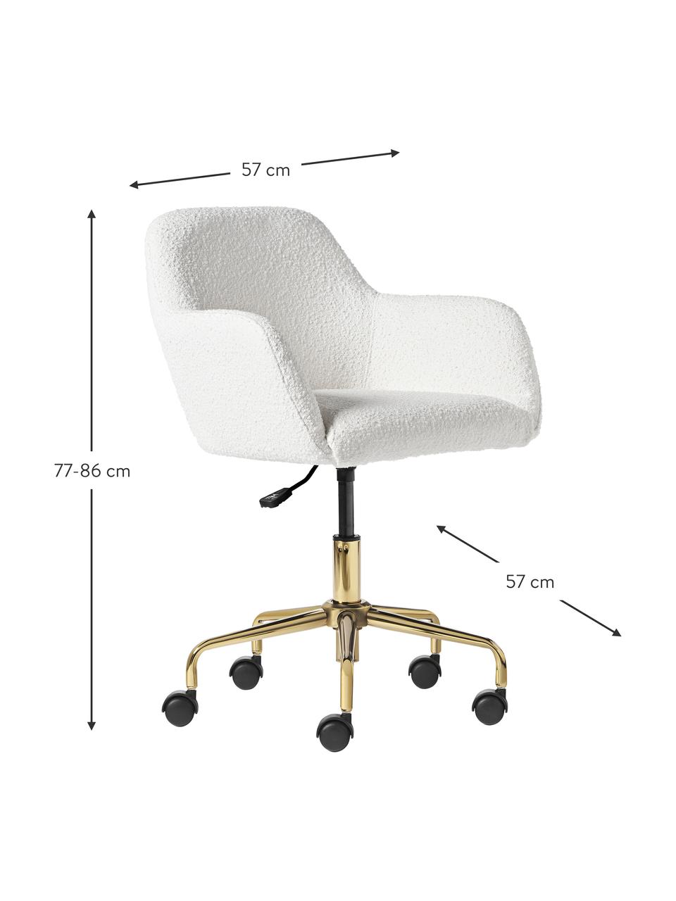 Krzesło biurowe bouclé Lucie, Tapicerka: 80% poliester (bouclé), 2, Nogi: metal malowany proszkowo, Biały bouclé, odcienie złotego, S 57 x G 57 cm