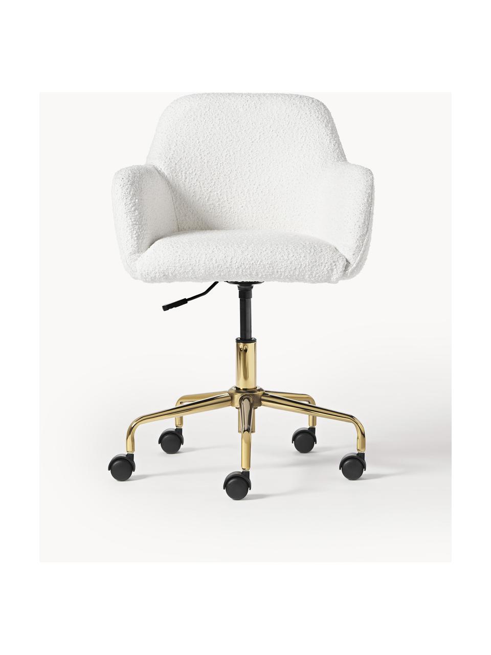 Chaise de bureau en tissu bouclé Lucie, Blanc, doré, larg. 57 x prof. 57 cm