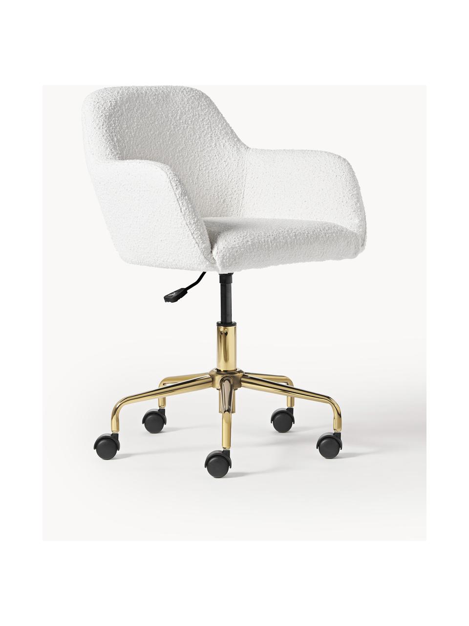 Chaise de bureau en tissu bouclé Lucie, Tissu bouclé blanc, couleur dorée, larg. 57 x prof. 57 cm