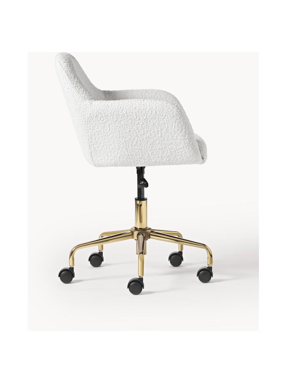 Chaise de bureau en tissu bouclé Lucie, Tissu bouclé blanc, couleur dorée, larg. 57 x prof. 57 cm