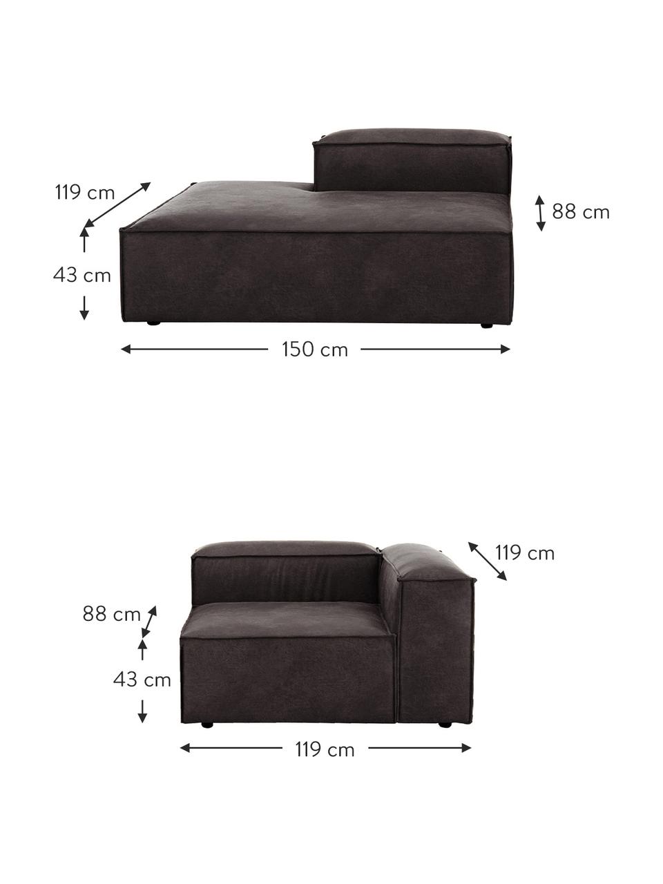 Diván modular de cuero reciclado Lennon, Tapizado: cuero reciclado (70% cuer, Estructura: madera maciza, madera con, Patas: plástico, Cuero gris pardo, An 269 x F 119 cm, respaldo izquierdo