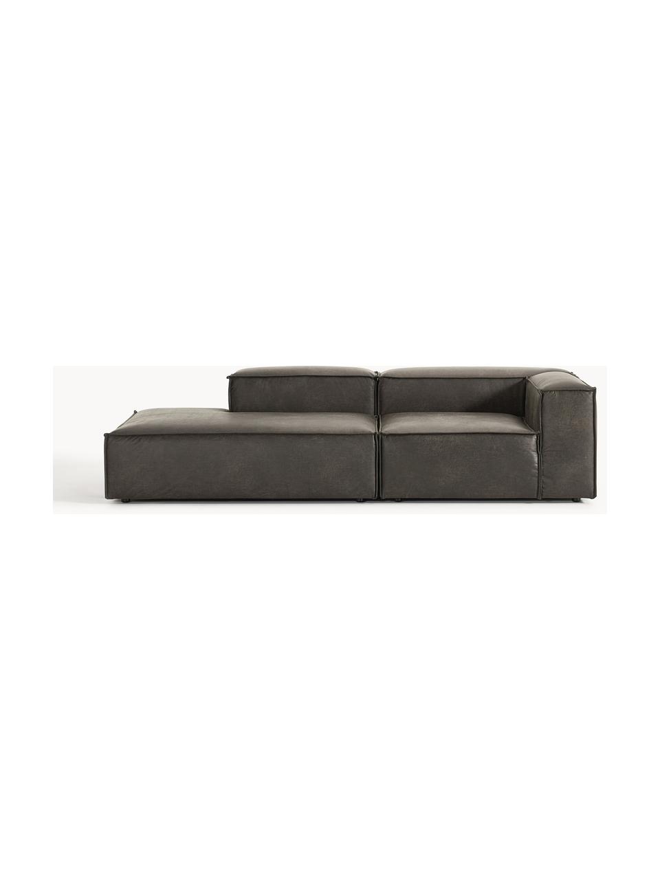 Chaise longue componibile in pelle riciclata Lennon, Rivestimento: pelle riciclata (70 % pel, Rivestimento: imbottitura in schiuma co, Struttura: legno massiccio, compensa, Piedini: plastica Questo prodotto , Pelle taupe, Larg. 269 x Prof. 119 cm, schienale a sinistra