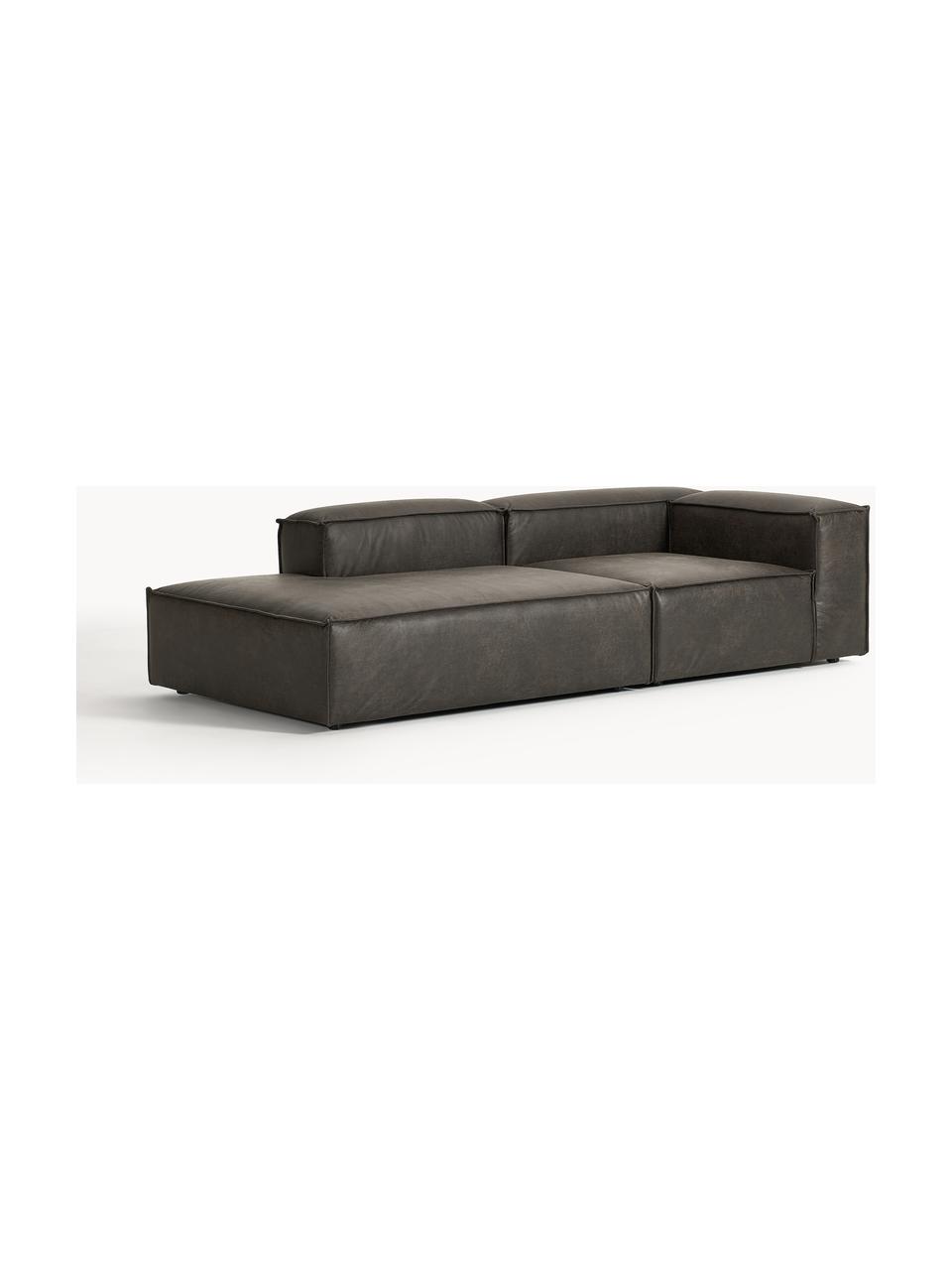 Diván modular de cuero reciclado Lennon, Tapizado: cuero reciclado (70% cuer, Estructura: madera maciza, madera con, Patas: plástico Este producto es, Cuero taupe, An 269 x F 119 cm, reposabrazos derecho