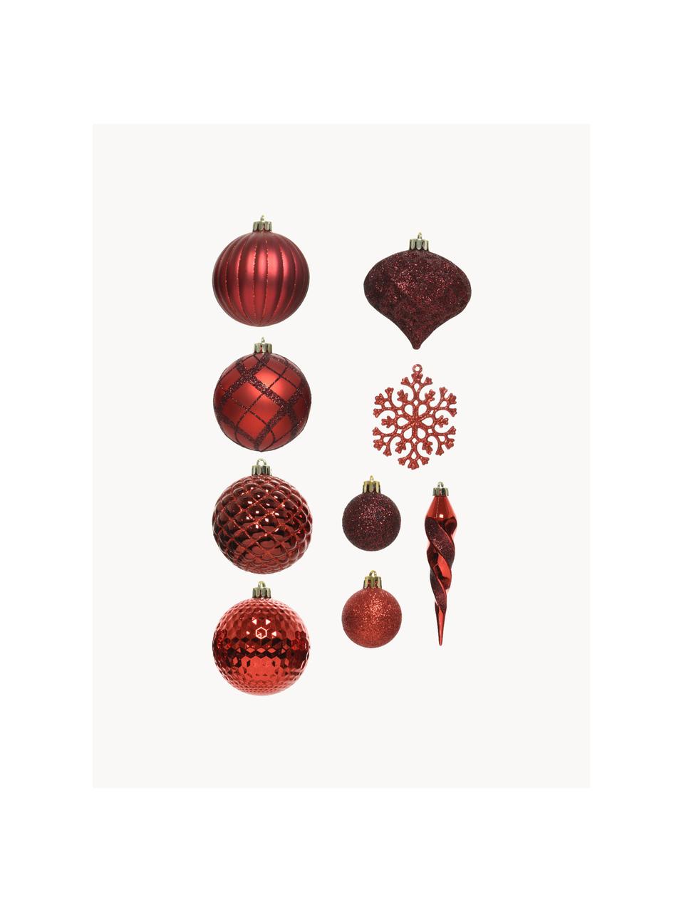 Súprava nerozbitných vianočných ozdôb Valerie, 50 dielov, Nerozbitný plast, Vínovočervená, Súprava s rôznymi veľkosťami