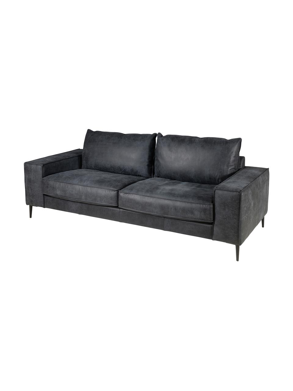 Leder-Sofa Brett (3-Sitzer), Bezug: Rindsleder, glatt, Gestell: Aluminium, lackiert, Leder Schwarzgrau, B 215 x T 90 cm