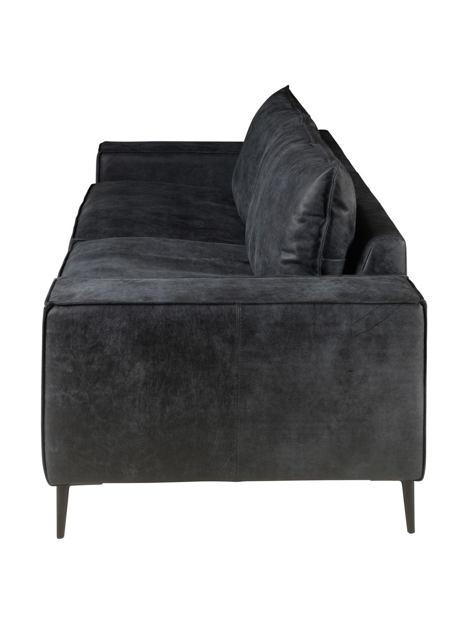 Leder-Sofa Brett (3-Sitzer), Bezug: Rindsleder, glatt, Gestell: Aluminium, lackiert, Leder Schwarzgrau, B 215 x T 90 cm