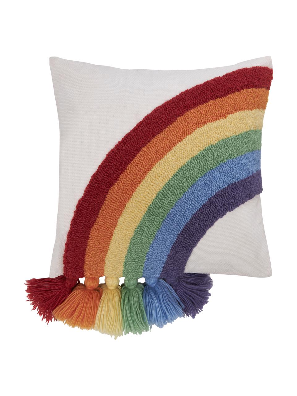 Kissenhüllen Cary mit Regenbogen und Quasten in Mehrfarbig, 2er-Set, Bezug: 100 % Baumwolle, Weiss, Bunt, B 45 x L 45 cm