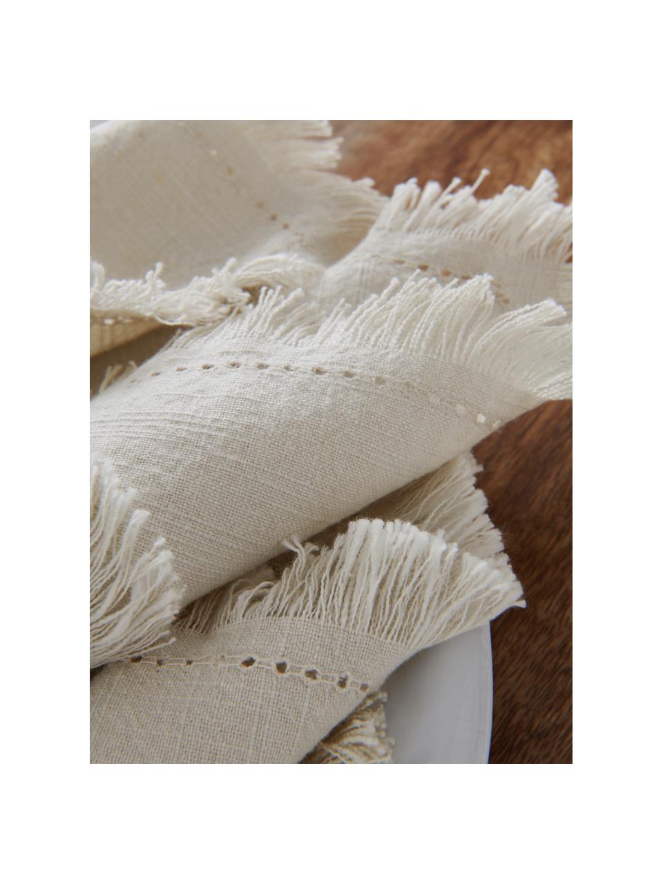 Baumwoll-Servietten Hilma mit Fransen, 2 Stück, 100% Baumwolle, Beige, 45 x 45 cm