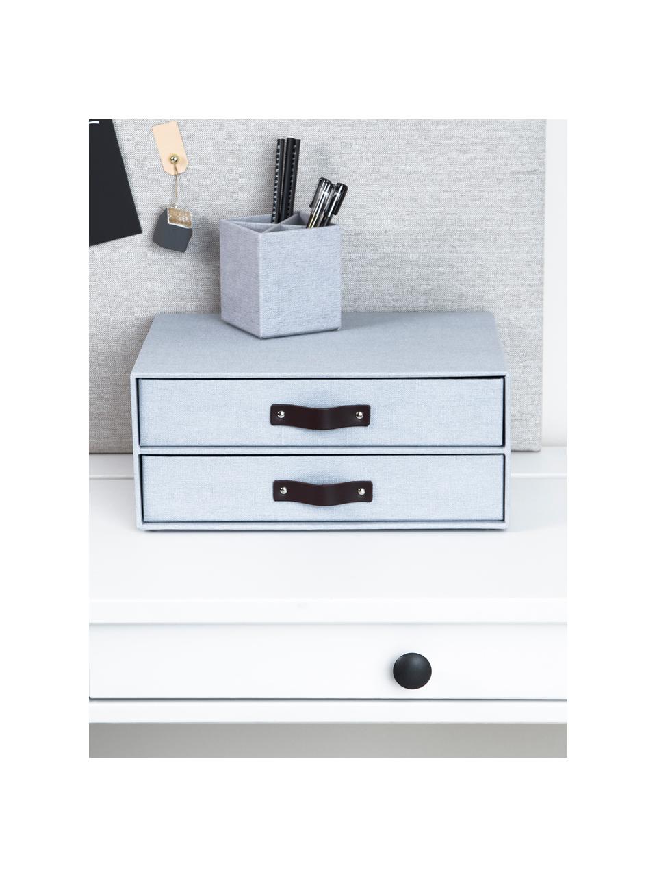Organizador de escritorio Birger, Caja: canvas, cartón macizo, Asa: cuero, Gris azulado, marrón oscuro, L 33 x An 25 cm