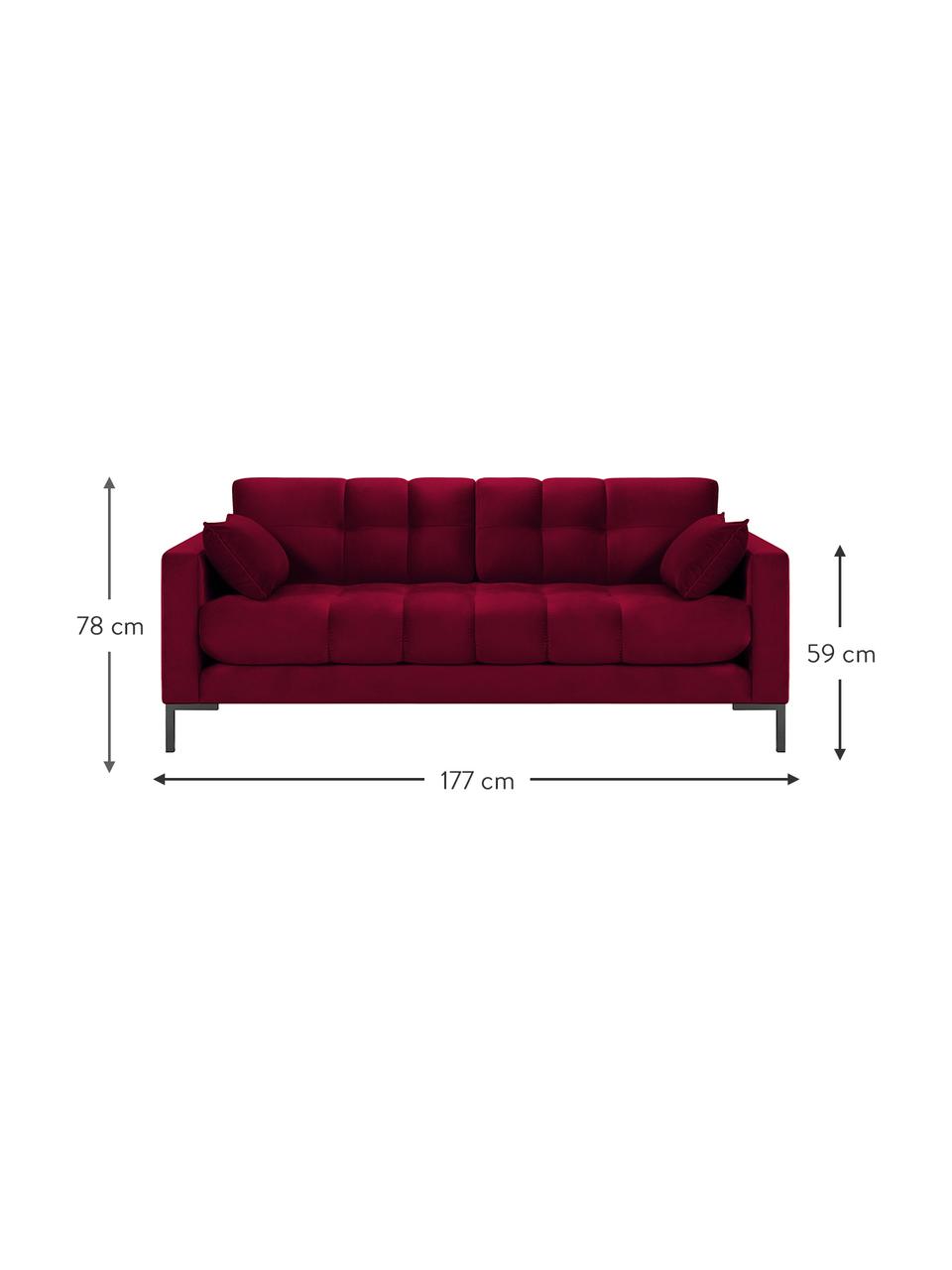 Divano 2 posti in velluto rosso Mamaia, Rosso, Larg. 177 x Prof. 92 cm