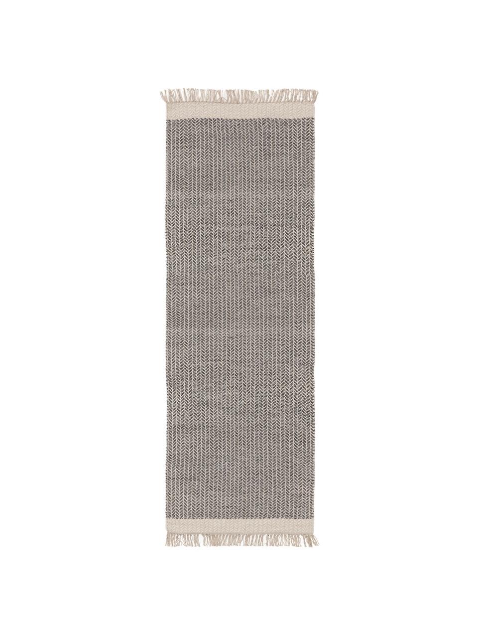 Tapis d'entrée en laine gris tissé main Kim, Gris, crème