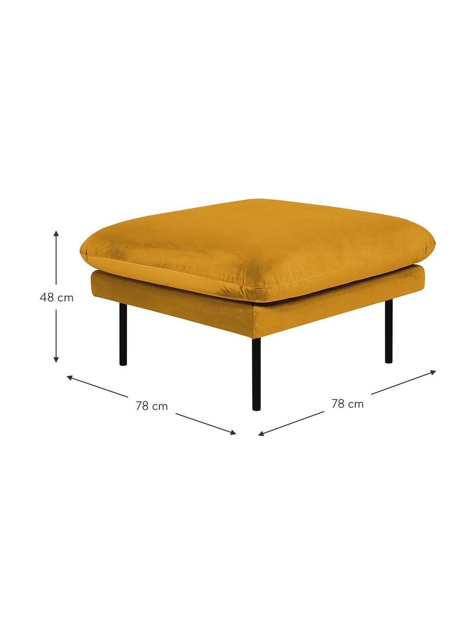 Reposapiés puf de terciopelo Moby, Tapizado: terciopelo (poliéster de , Estructura: madera de pino maciza, Patas: metal con pintura en polv, Terciopelo mostaza, An 78 x Al 48 cm