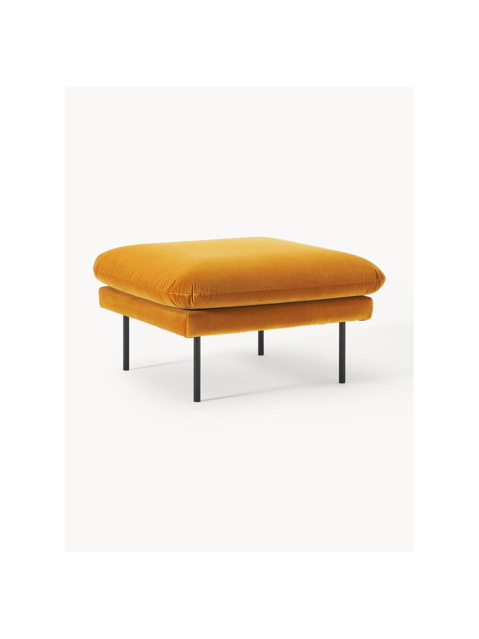 Poggiapiedi da divano in velluto Moby, Rivestimento: velluto (rivestimento in , Struttura: legno di pino massiccio, Piedini: metallo verniciato a polv, Velluto giallo senape, Larg. 78 x Prof. 78 cm