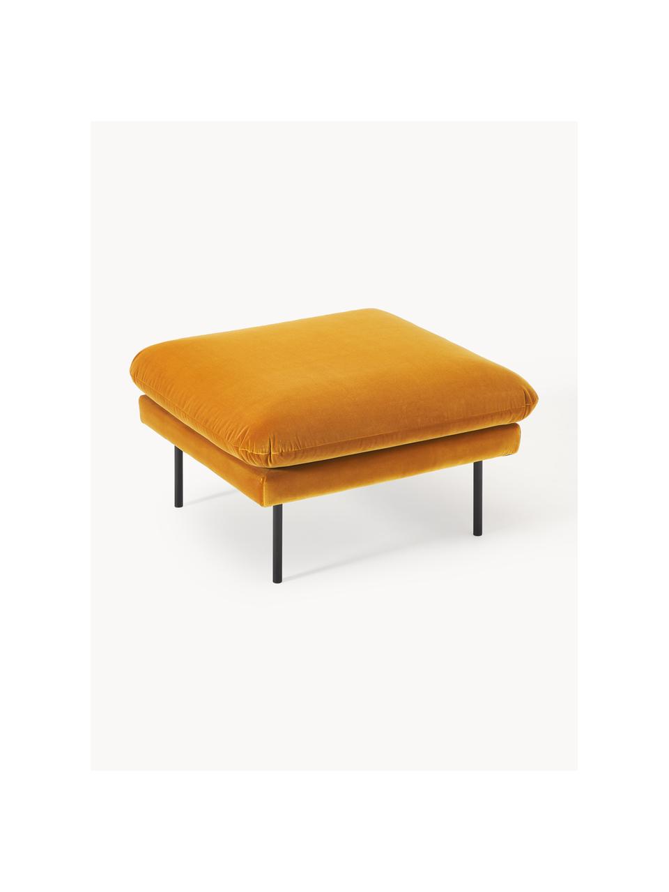 Poggiapiedi da divano in velluto Moby, Rivestimento: velluto (rivestimento in , Struttura: legno di pino massiccio, Piedini: metallo verniciato a polv, Velluto giallo senape, Larg. 78 x Prof. 78 cm