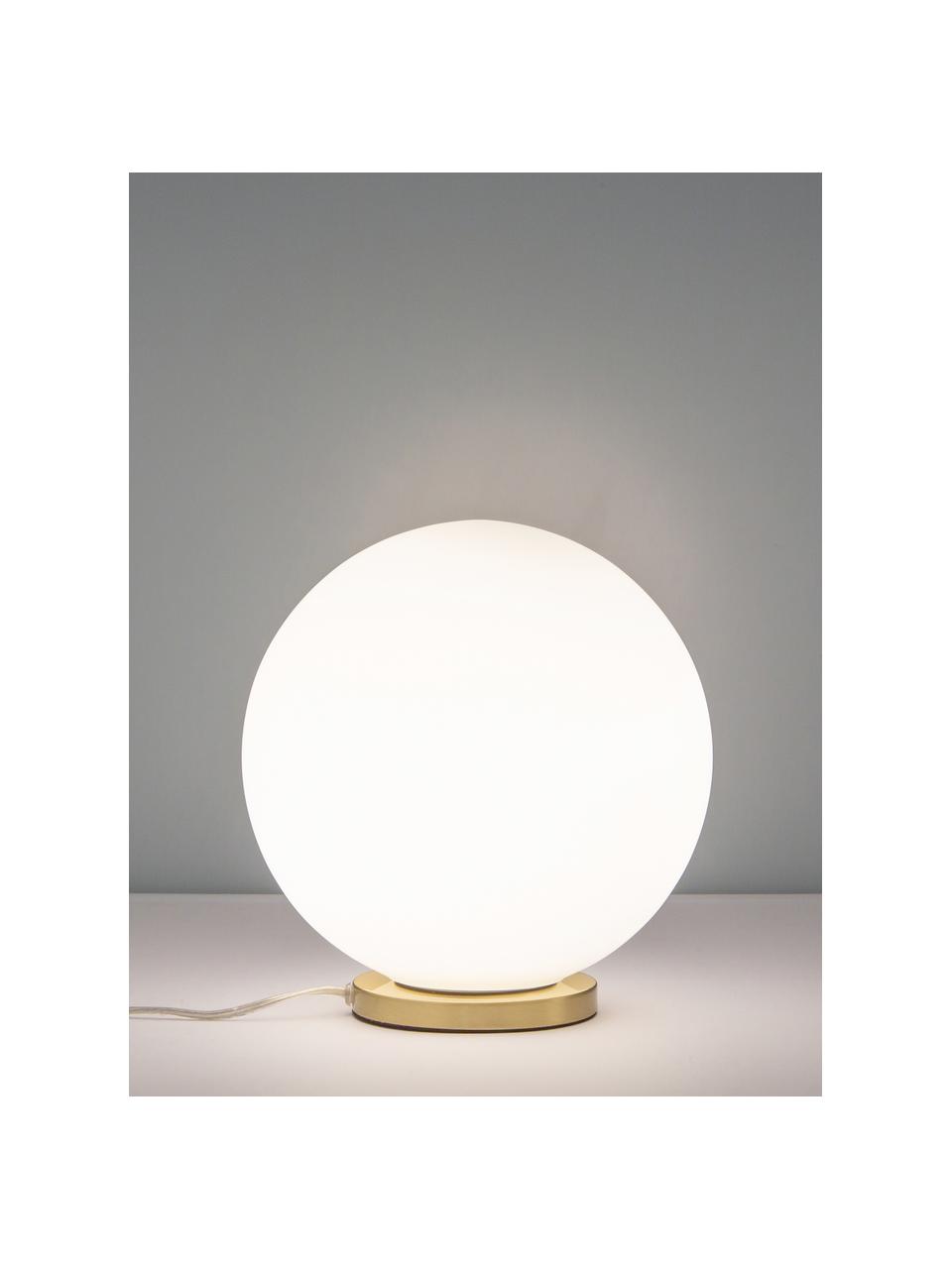 Lampada da tavolo a sfera in vetro opale Beth, Paralume: vetro, Base della lampada: metallo ottonato, Bianco, ottone, Ø 25 x Alt. 26 cm