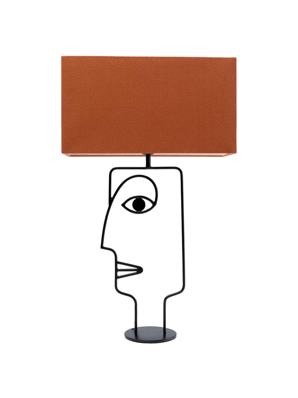 Große Tischlampe Face Orange, Lampenschirm: Baumwolle, Gestell: Stahl, pulverbeschichtet, Lampenfuß: Stahl, pulverbeschichtet, Orange, Schwarz, 40 x 66 cm