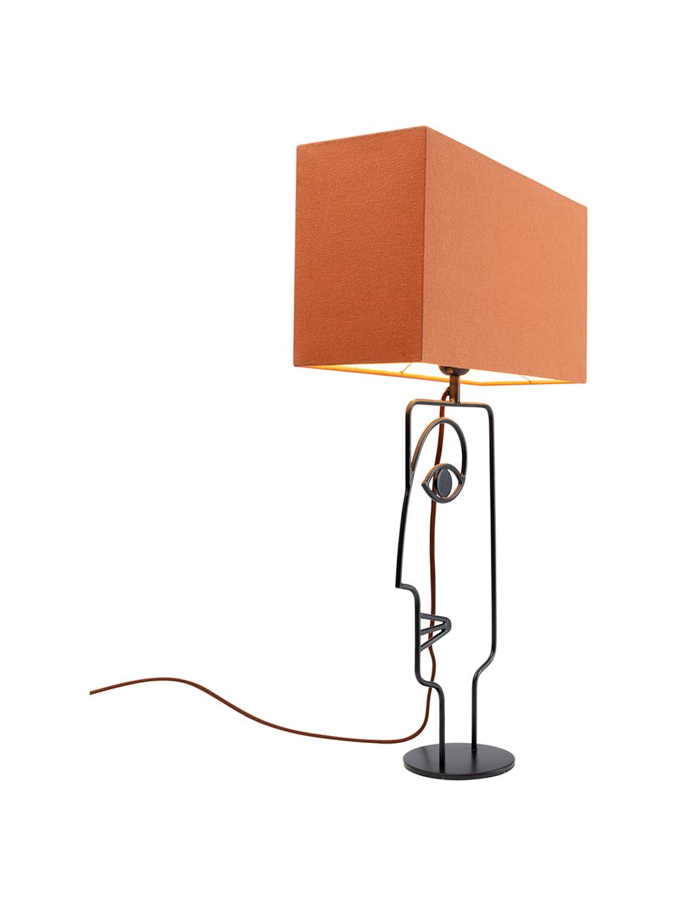 Grote tafellamp Face Orange, Lampenkap: katoen, Frame: gepoedercoat staal, Lampvoet: gepoedercoat staal, Oranje, zwart, 40 x 66 cm