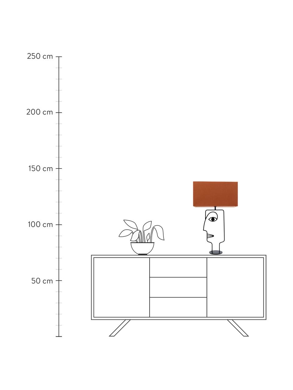 Große Tischlampe Face Orange, Lampenschirm: Baumwolle, Gestell: Stahl, pulverbeschichtet, Lampenfuß: Stahl, pulverbeschichtet, Orange, Schwarz, 40 x 66 cm