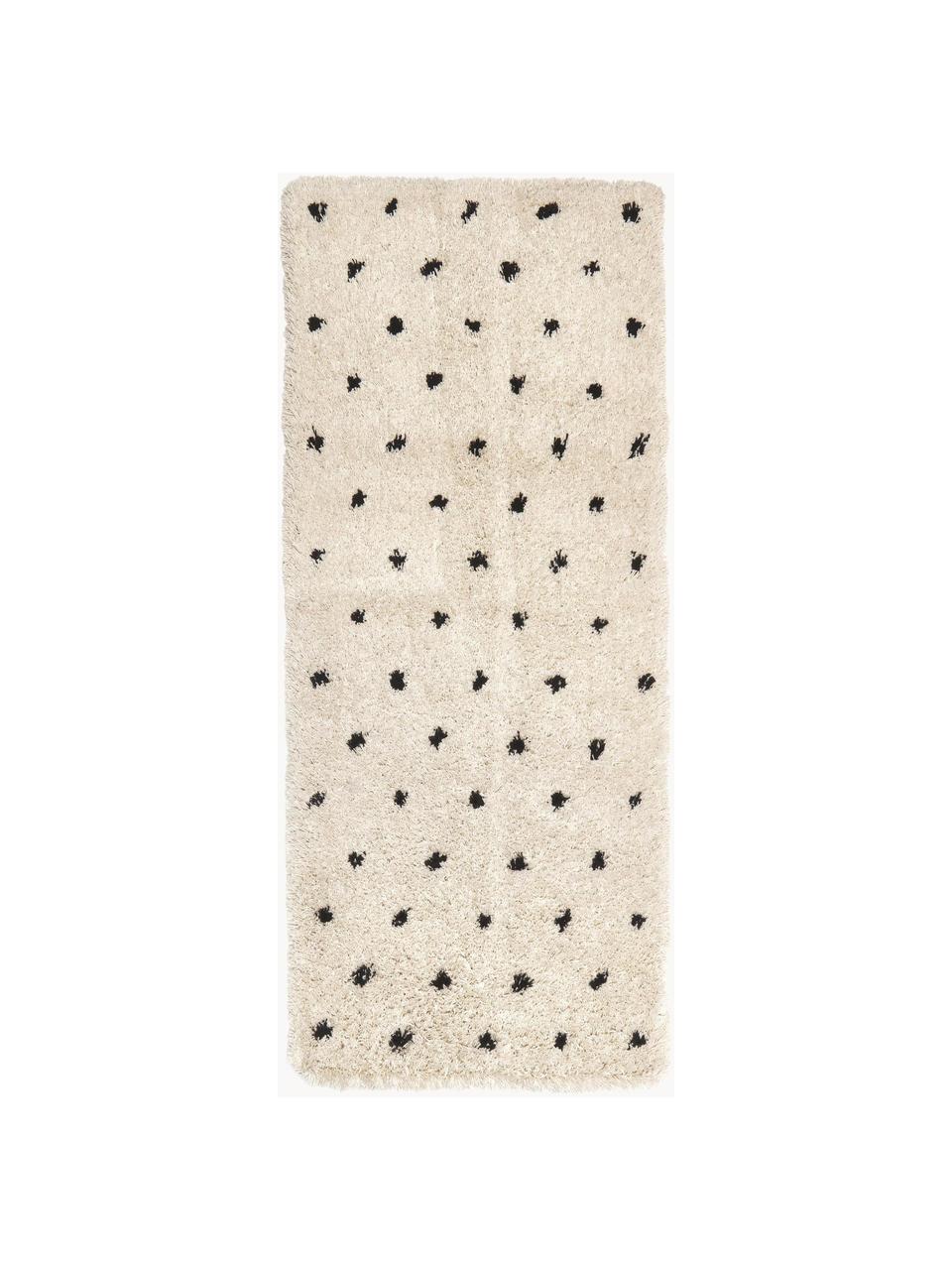 Passatoia a pelo lungo soffice taftata a mano Ayana, Retro: 100% cotone Il materiale , Beige e nero, a pois, Larg. 80 x Lung. 200 cm