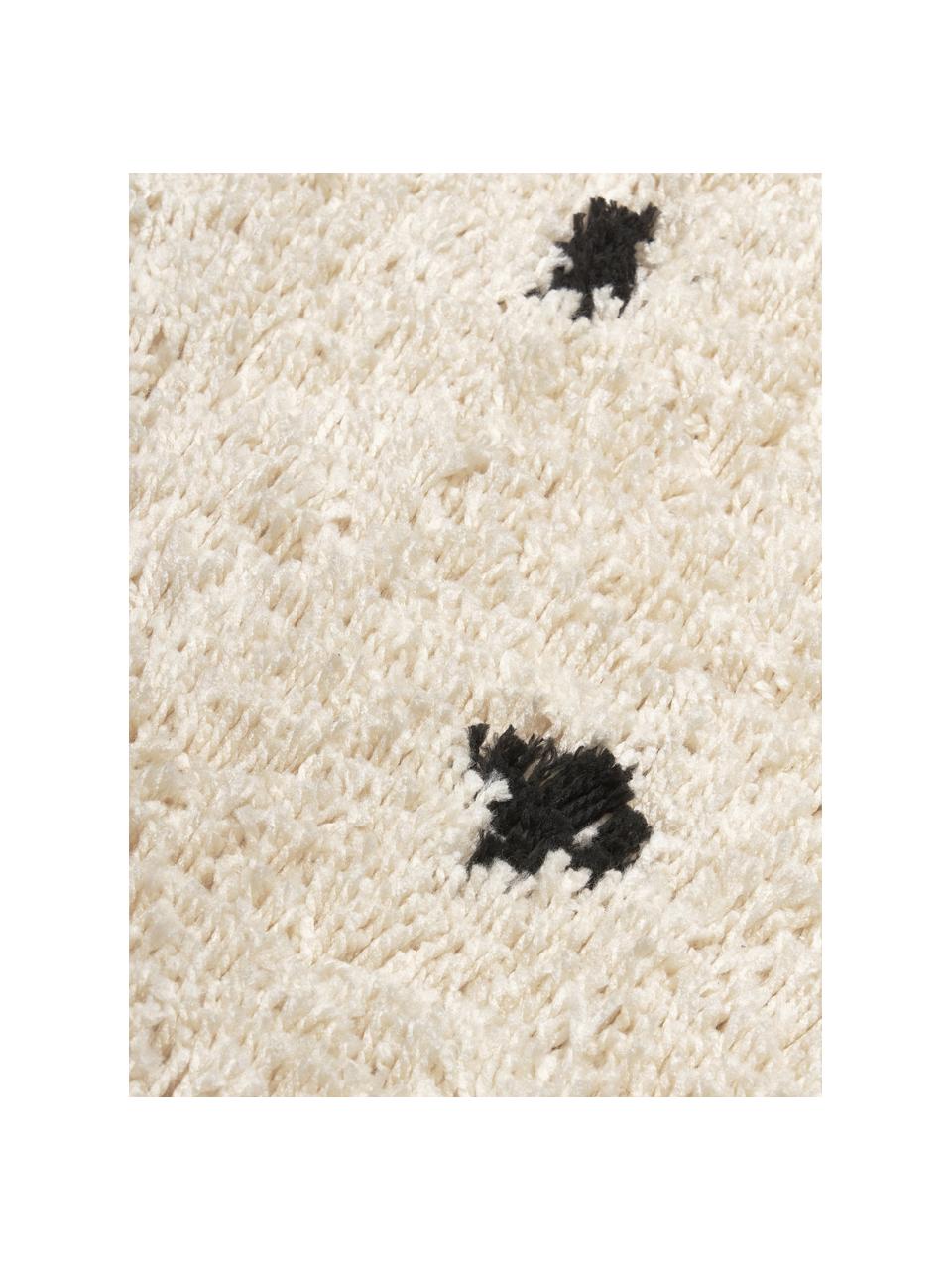Pluizige hoogpolige loper Ayana, handgetuft, 100% polyester, GRS-gecertificeerd, Lichtbeige, zwart, B 80 x L 200 cm