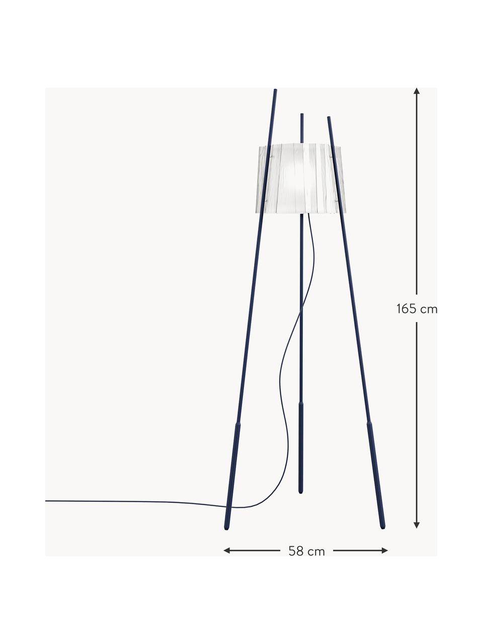 Lámpara de pie soplada artesanalmente regulable Tyla, Estructura: acero, Pantalla: vidrio soplado artesanalm, Cable: plástico, Azul oscuro, Al 165 cm