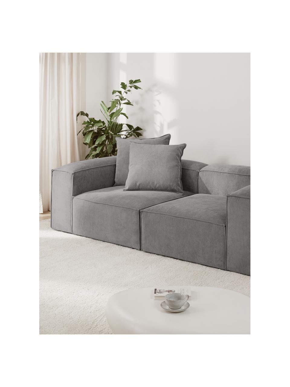 Divano componibile 3 posti in velluto a coste Lennon, Rivestimento: velluto a coste (92% poli, Struttura: legno di pino massiccio, , Piedini: plastica, Velluto a coste grigio, Larg. 238 x Prof. 119 cm