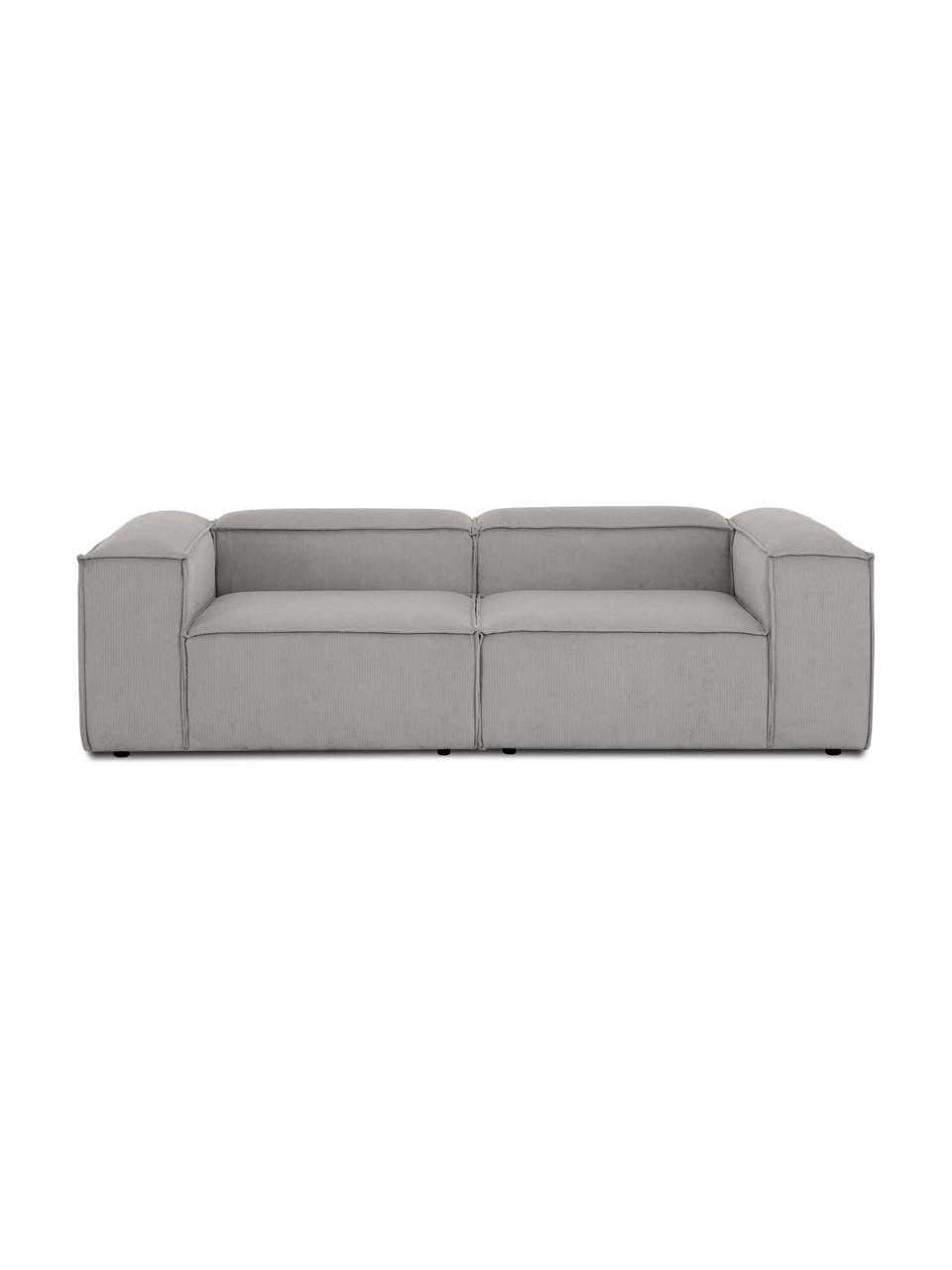 Divano componibile 3 posti in velluto a coste Lennon, Rivestimento: velluto a coste (92% poli, Struttura: legno di pino massiccio, , Piedini: plastica, Velluto a coste grigio, Larg. 238 x Prof. 119 cm