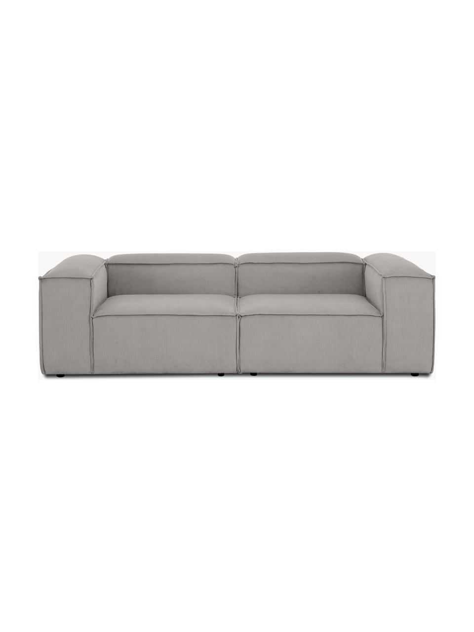 Sofa modułowa ze sztruksu Lennon (3-osobowa), Tapicerka: sztruks (92% poliester, 8, Stelaż: lite drewno, sklejka, Nogi: tworzywo sztuczne, Jasnoszary sztruks, S 238 x G 119 cm