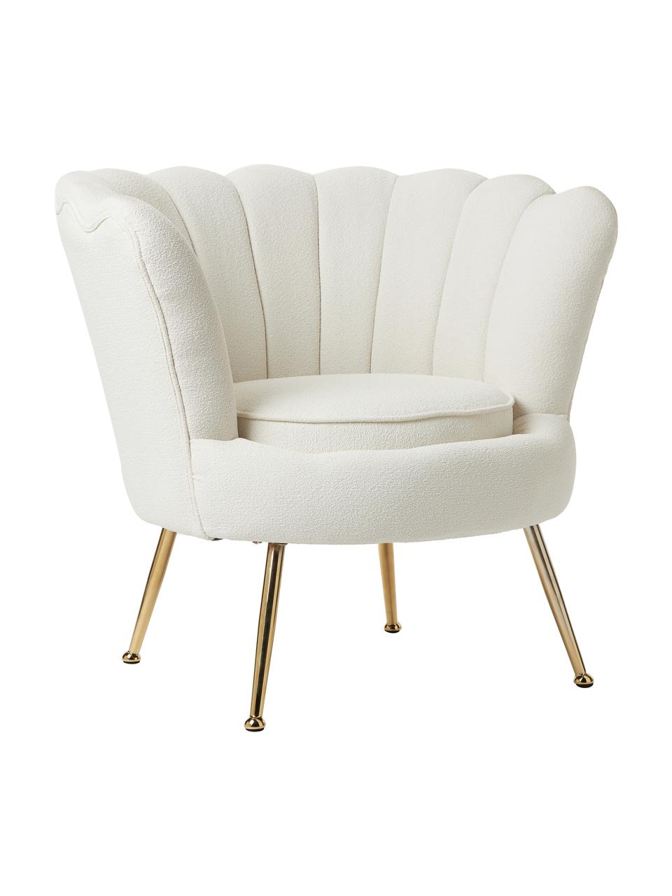 Fauteuil cocktail tissu bouclé Oyster, Peluche blanc crème, larg. 81 x haut. 75 cm