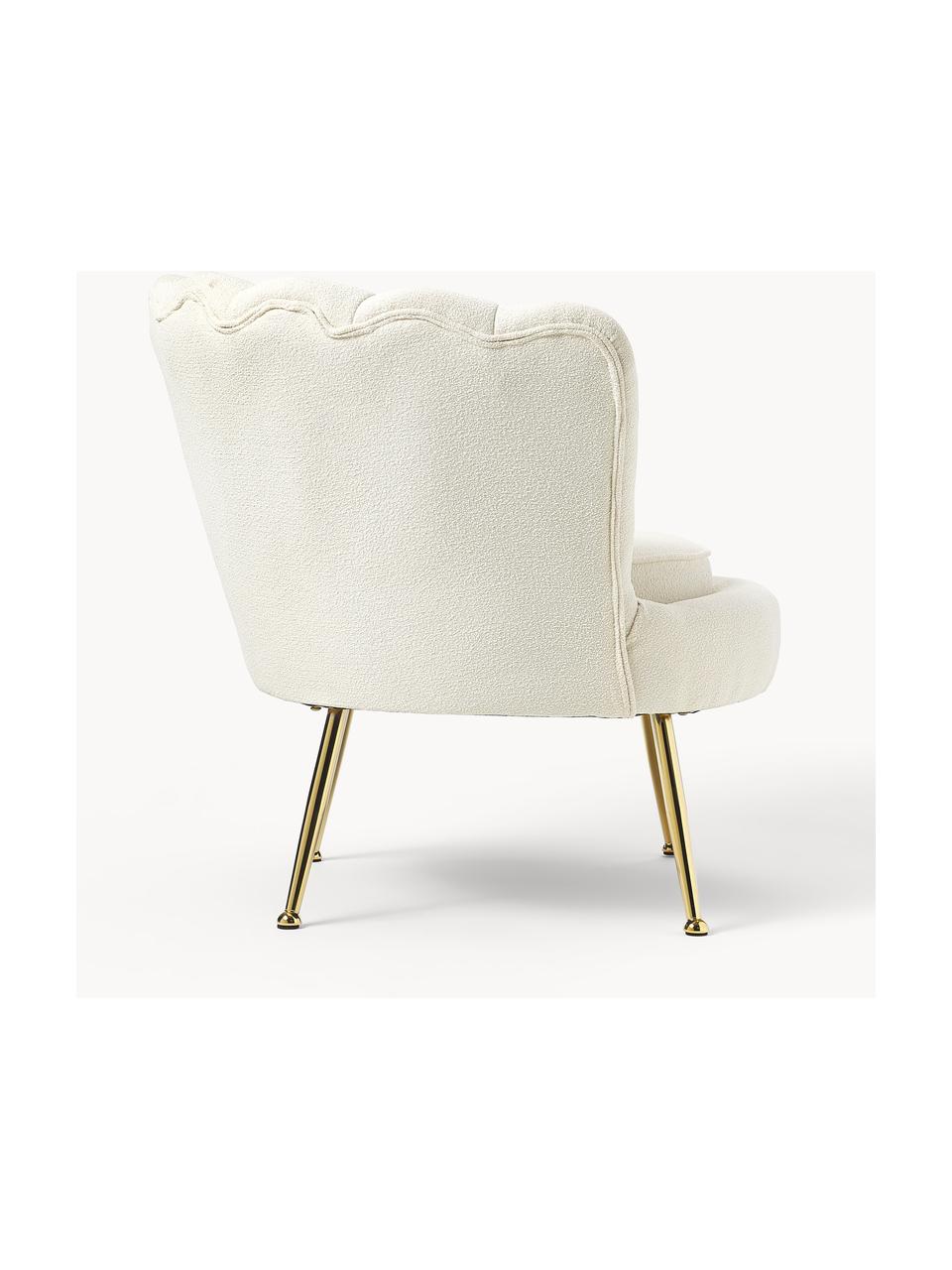 Sillón cóctel en tejido bouclé Oyster, Tapizado: tejido bouclé (poliéster), Estructura: madera de eucalipto contr, Patas: metal galvanizado, Bouclé blanco crema, An 81 x Al 75 cm