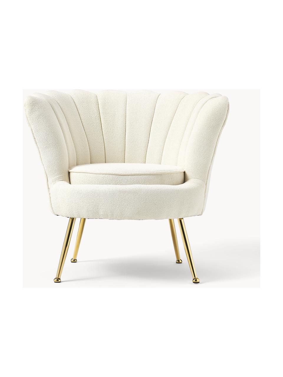 Sillón cóctel en tejido bouclé Oyster, Tapizado: tejido bouclé (poliéster), Estructura: madera de eucalipto contr, Patas: metal galvanizado, Bouclé blanco crema, An 81 x Al 75 cm