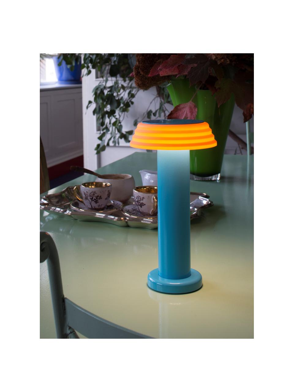 Kleine mobile LED-Tischlampe PL1, dimmbar, Lampenschirm: Silikon, Orange, Türkis, Ø 13 x H 24 cm