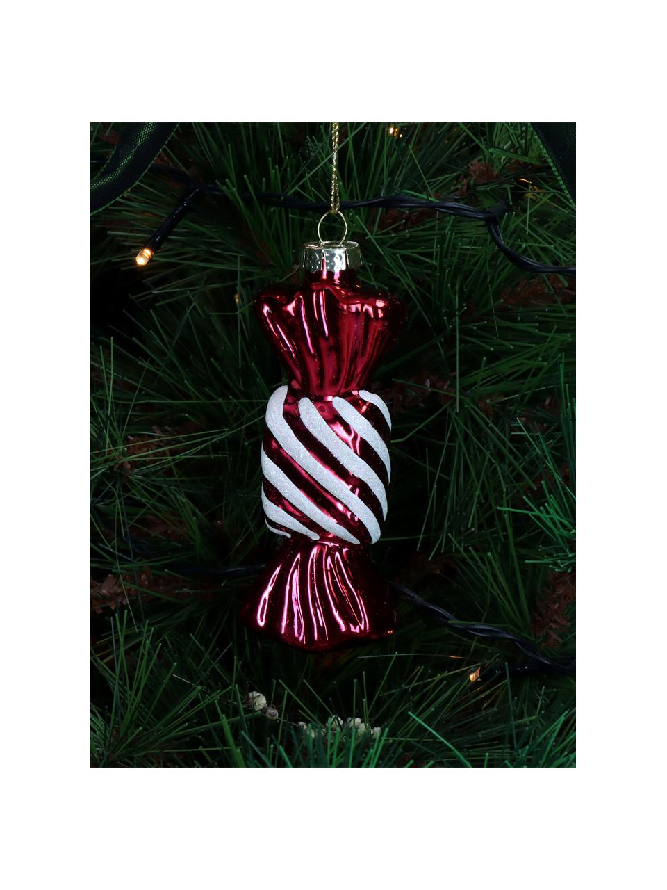 Kerstboomhanger Candy in de vorm van een snoepje, Glas, Rood, wit, B 3 x H 10 cm