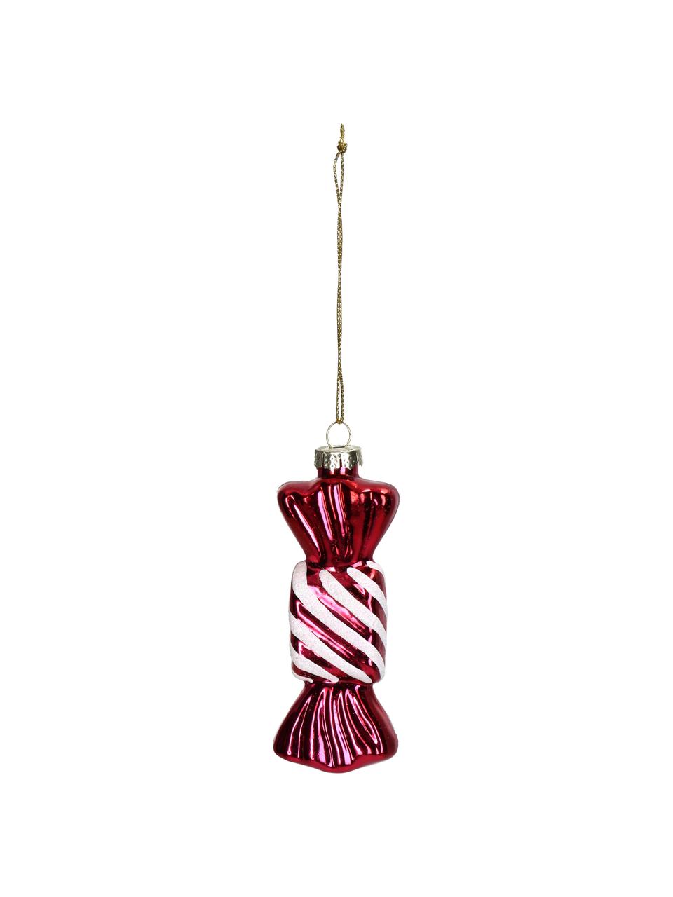 Kerstboomhanger Candy in de vorm van een snoepje, Glas, Rood, wit, B 3 x H 10 cm
