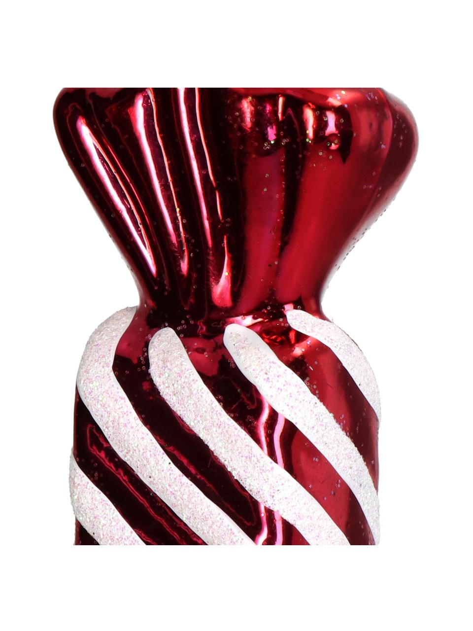 Décoration de sapin de Noël Candy, Verre, Rouge, blanc, larg. 3 x haut. 10 cm