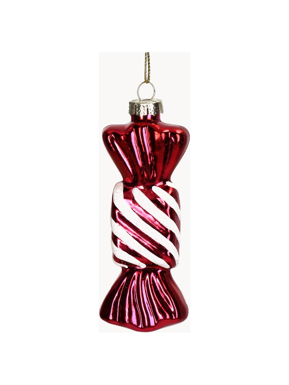 Addobbo per albero a forma di caramella Candy, Vetro, Rosso, bianco, Larg. 3 x Alt. 10 cm