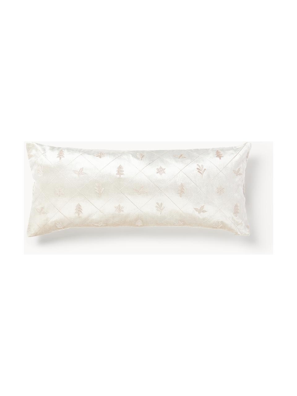 Housse de coussin en velours avec broderie de Noël Isadora, Beige clair, larg. 30 x long. 70 cm