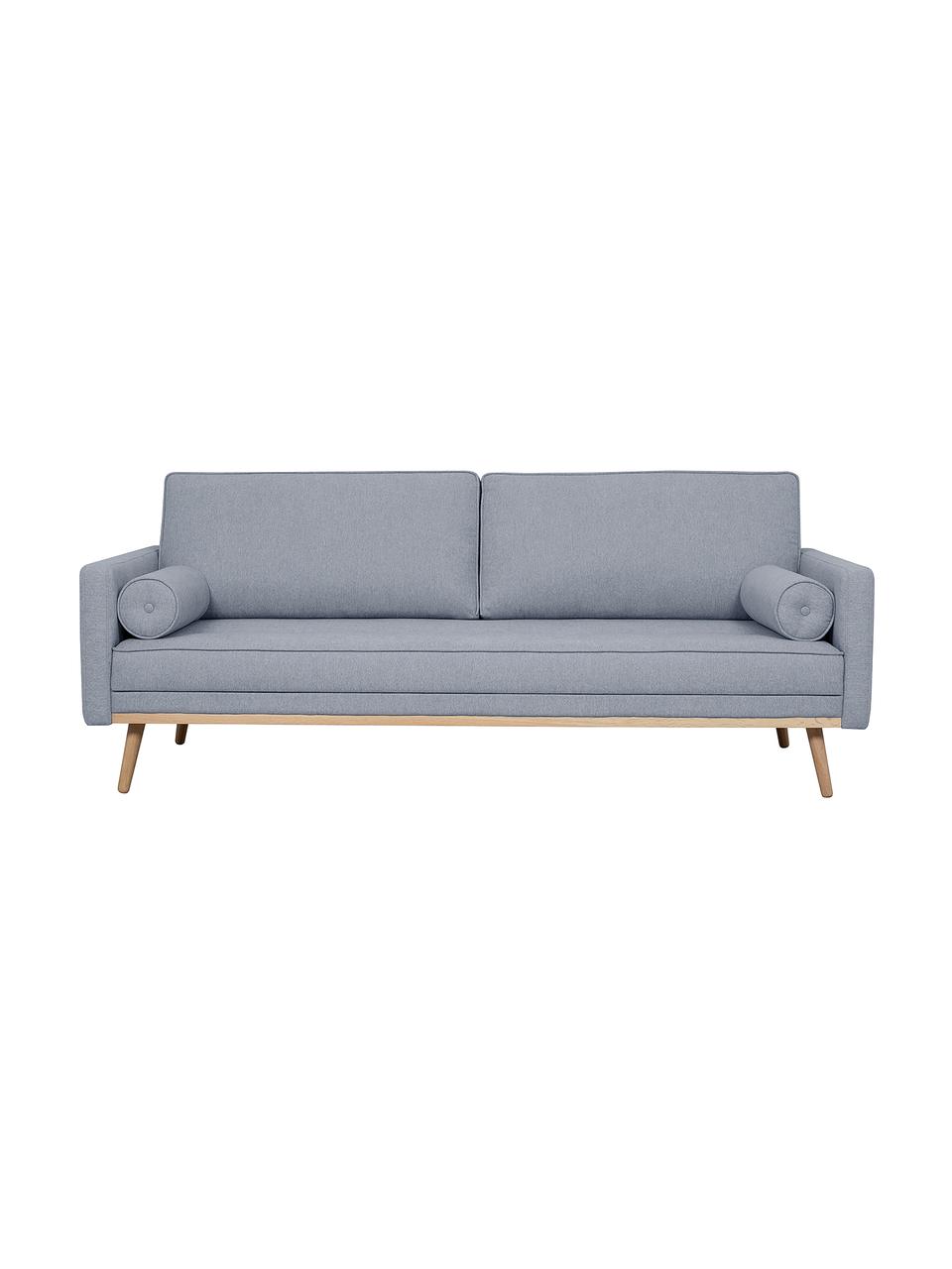 Sofa z nogami z drewna dębowego Saint (3-osobowa), Tapicerka: poliester Dzięki tkaninie, Niebieskoszara tkanina, S 210 x G 93 cm