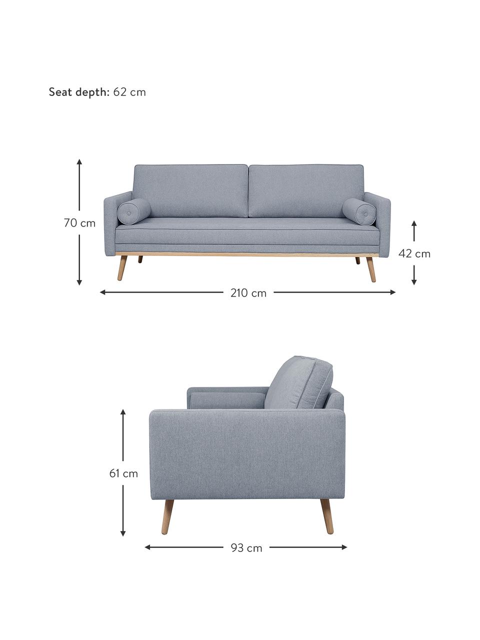 Divano 3 posti in tessuto blu grigio Saint, Rivestimento: poliestere 50.000 cicli d, Struttura: legno di pino massiccio, , Tessuto blu grigio, Larg. 210 x Prof. 93 cm