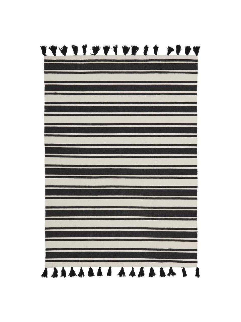 Alfombra artesanal de algodón Vigga, 100% algodón, Negro, beige, An 120 x L 180 cm(Tamaño S)