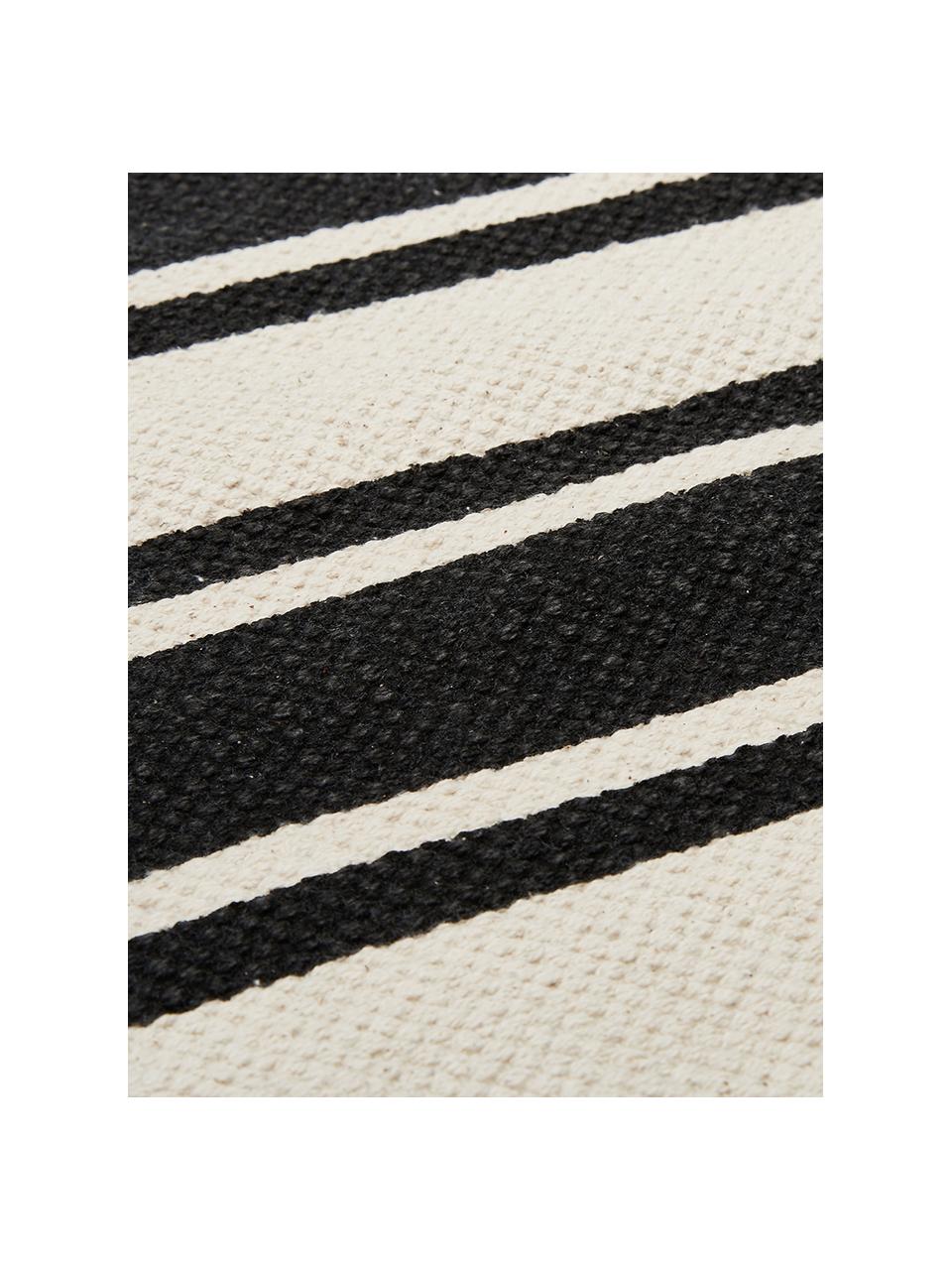 Tapis rayé noir beige tissé main Vigga, 100 % coton, Noir, beige, larg. 120 x long. 180 cm (taille S)