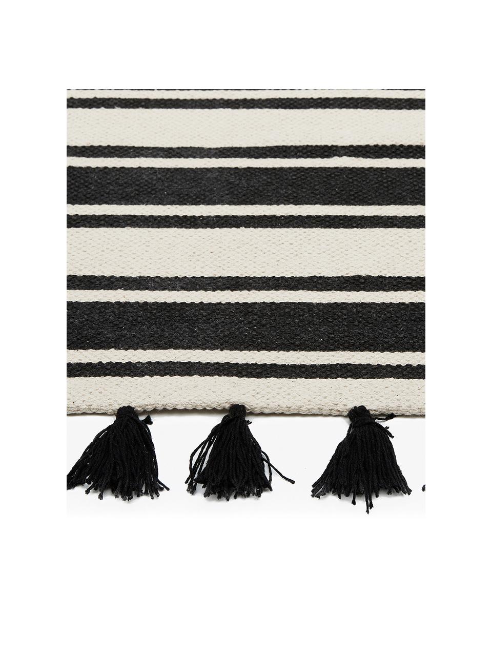 Ręcznie tkany dywan z bawełny z chwostami Vigga, 100% bawełna, Czarny, beżowy, S 120 x D 180 cm (Rozmiar S)
