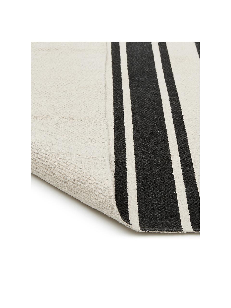 Tapis rayé noir beige tissé main Vigga, 100 % coton, Noir, beige, larg. 120 x long. 180 cm (taille S)