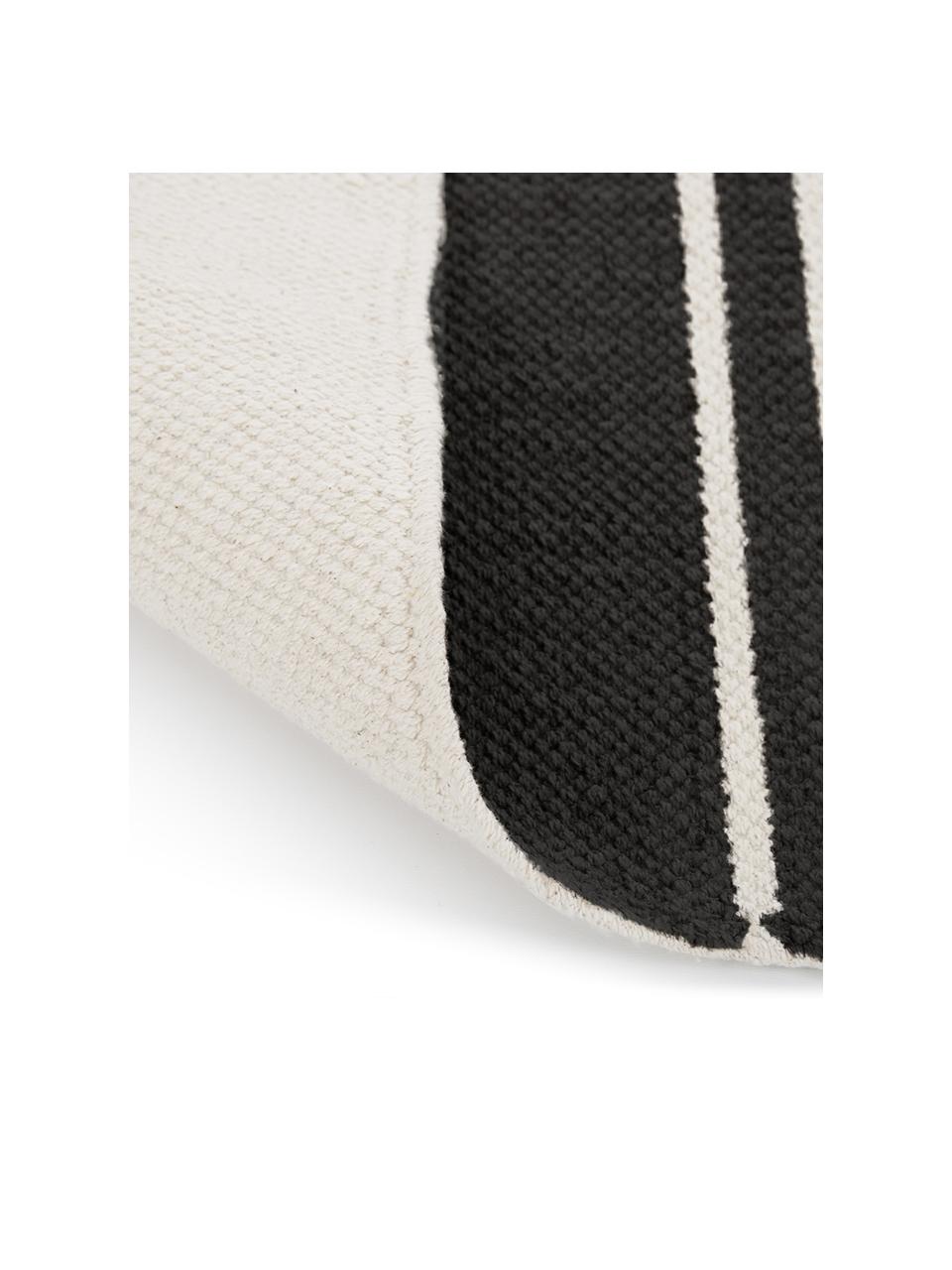 Gestreifter Baumwollteppich Vigga mit Quasten, handgewebt, 100% Baumwolle, Schwarz, Beige, B 120 x L 180 cm (Größe S)