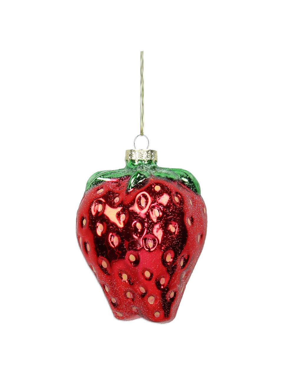 Adornos navideños Strawberry, 2 uds., Rojo, verde, Ø 7 x Al 9 cm