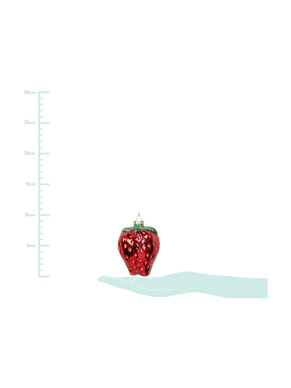 Ozdoba choinkowa Strawberry, 2 szt., Czerwony, zielony, Ø 7 x W 9 cm