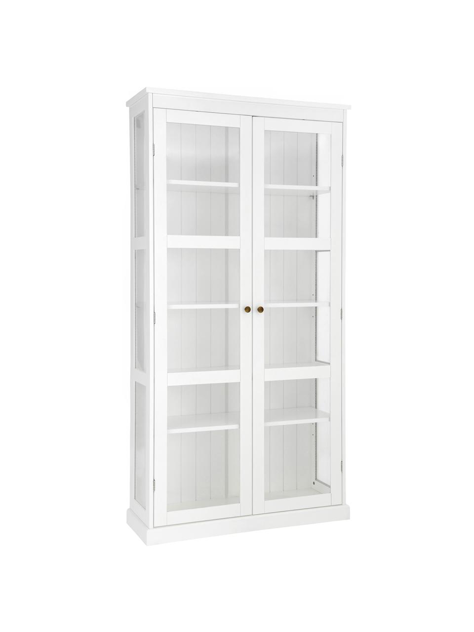 Glazen vitrinekast Wilma, Frame: MDF, Handvatten: gecoat metaal, Wit, B 98 x H 193 cm