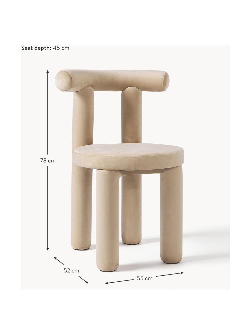 Chaise rembourrée en velours Calan, Velours beige, larg. 55 x prof. 52 cm