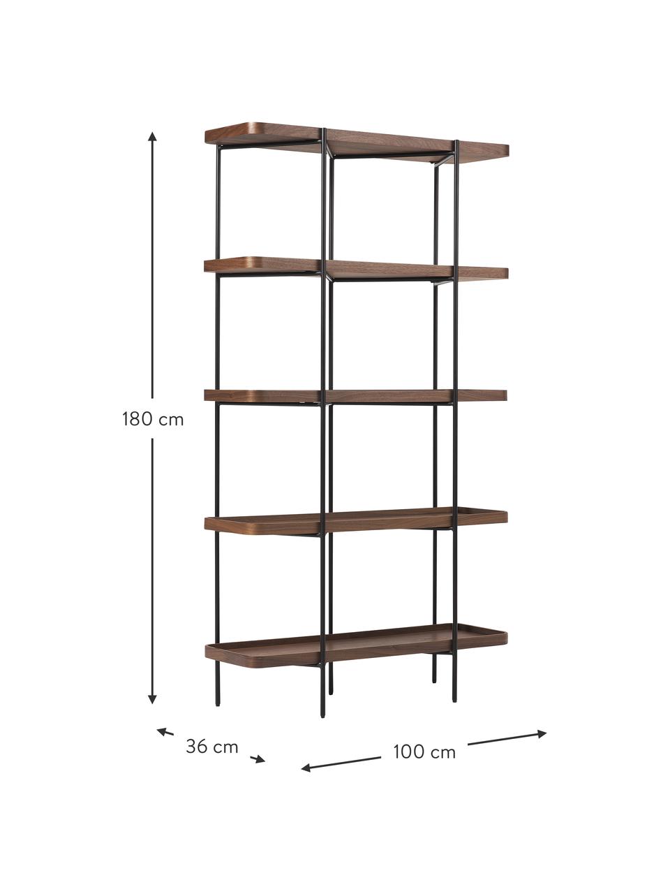 Veľký drevený regál s kovovou konštrukciou Renee, Orechové drevo, Š 100 x V 180 cm